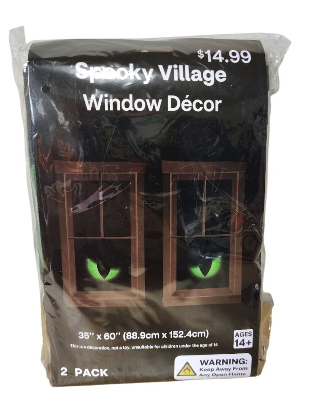 Spooky Village Halloween Window Decor 2 Pack 35x60 Green Eyes Plastic Cover NWT